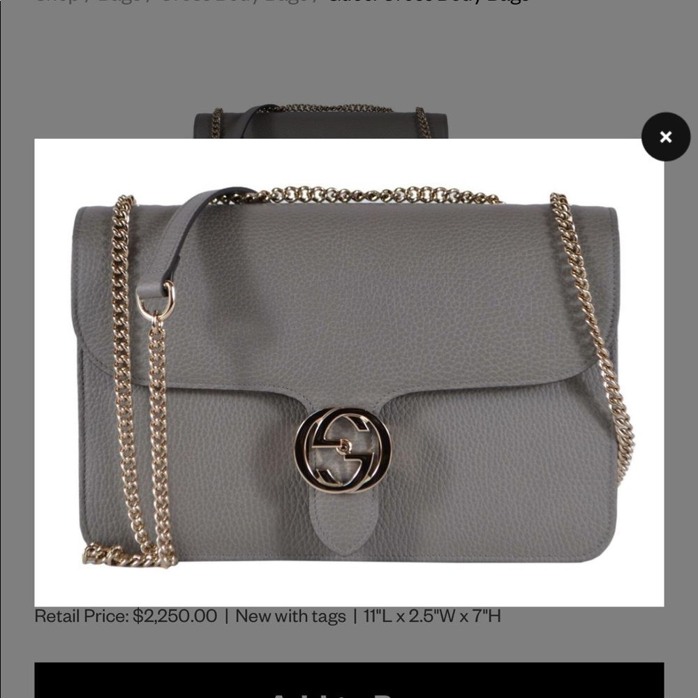 Authentic Gucci GG Marmont Interlocking GG Chain Crossbody Bag ✨ Grey Leather